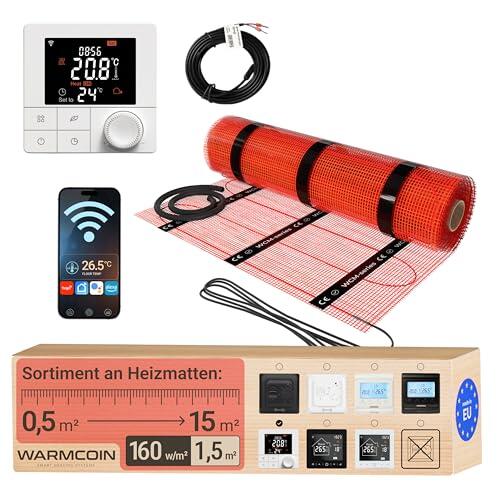 Warmcoin™ Esterilla calefactora eléctrica por suelo radiante, autoadhesiva, diferentes tamaños, 160 W/m² con termostato (W40 WIFI, termostato, 1,5 m²)