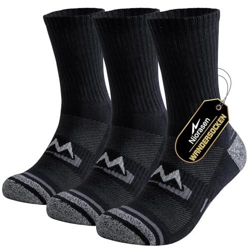 Niorasen Calcetines Trekking Hombre, 3 Pares Calcetines Deporte de Algodón Transpirables, Acolchado y Antiampollas para Senderismo, Tenis y Running