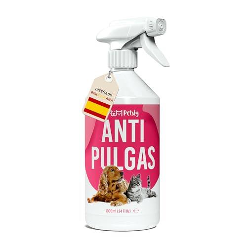 Petsly® Spray Antipulgas Perros y Gatos 1L - Antipulgas Hogar, Muebles | No mancha | Textiles, ropa y muebles | Aroma vainilla-limón | Geraniol | Pulgas, garrapatas y ácaros