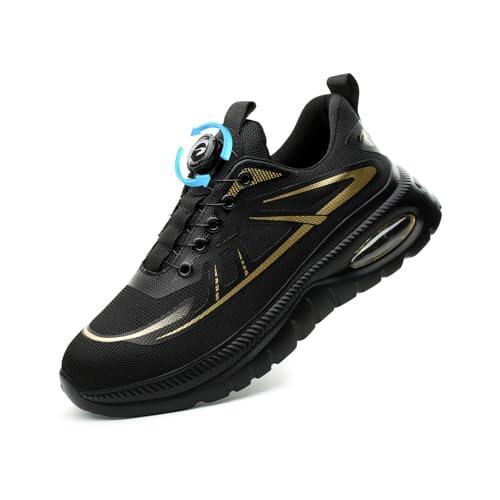 GemChve Zapatos de Seguridad Hombre Mujer Zapatillas Seguridad Ultraligeras Cómodo Antideslizante Deporte Calzado de Trabajo Punta Acero Black 45EU