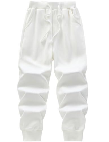 WIYOSHY Pantalones Deportivos de algodón con cordón de Color sólido para niños (FR/ES, Numeric, 150, Regular, Blanco)