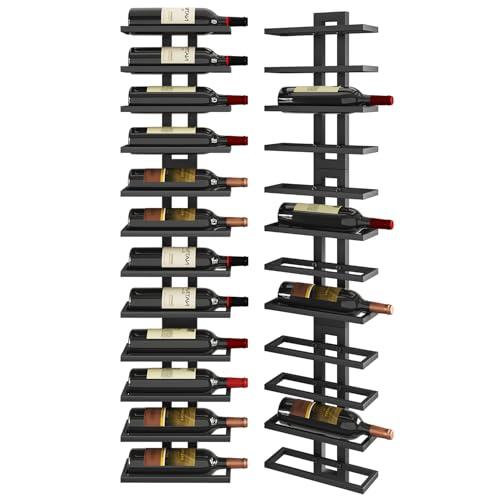 IBUYKE Botellero Pared para 12 Botellas, Botellero Vertical de Metal para Botellas de Vino,Licores, Champán,Estante de Vino Montado DIY para Cocina, Comedor, Bar, Negro, TMJ909B