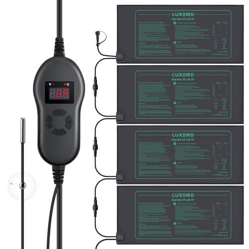 Luxbird Alfombra Térmica con Termostatos para Plantas, 4 Alfombra calefactora con 1 Controlador, 30W, Impermeable IP67, para Germinación Invernaderos y Reptiles, 52,7 x 25,4 cm