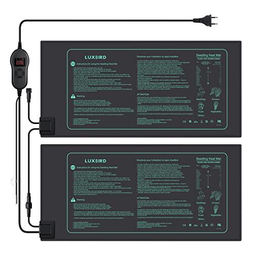 Luxbird Alfombra Térmica con Termostatos para Plantas, 2 Alfombra calefactora con 1 Controlador, 30W, Impermeable IP67, para Germinación Invernaderos y Reptiles, 52,7 x 25,4 cm