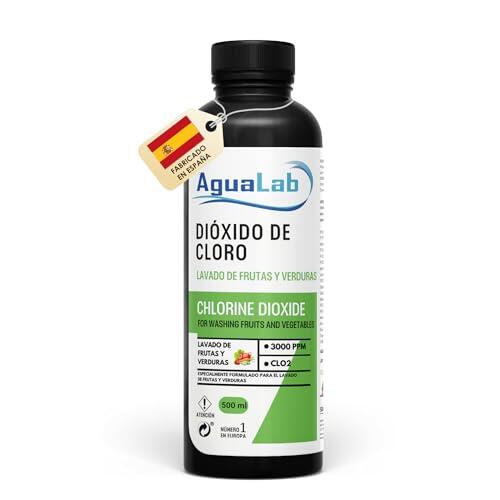 Lavado de Frutas y Verduras 500ml Uso Doméstico Dióxido De Cloro 0.3% Autorizado Biocida Alimentario para Lavado de Alimentos Producto Registrado en España Limpieza Segura Frutas Verduras AGUALAB