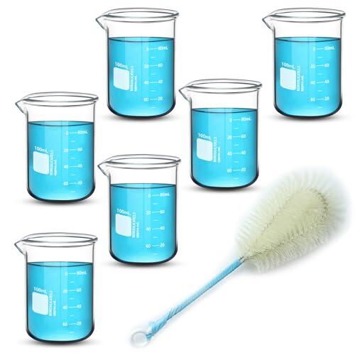 Aeseusia Vasos de vidrio resistentes, graduación de doble escala, vaso de laboratorio de vidrio borosilicato 3.3, vaso de medición de forma baja (6, 100 ml)
