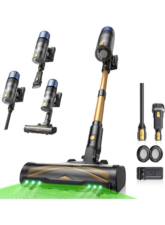 Proscenic P15 Aspiradora sin Cable 580W/55kPa/70Mins, Aspiradora Escoba Vertical Potente con Pantalla Táctile LED, Antienredo y Modo Automático para Suelos/Alfombras/Pelo de Animales