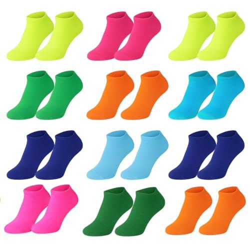 Nakloe - 12 pares - Calcetines tobilleros niña - Calcetines tobilleros niño - Transpirables y hechos de Algodón (FR/ES, Números, 32, 36, Regular, Multicolor)
