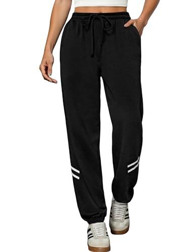Uniexcosm Pantalones Deportivo Mujer Largos Pantalón de Chándal Mujer Suelto Casuales con Bolsillos y Cordón para Casual Fitness Jogging Negro2 M
