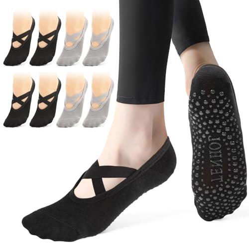 Bafiwu 4 Pares Calcetines Pilates Antideslizantes,Mujer Transpirables Yoga Antideslizantes Calcetines para Pilates Reformer Pilates, Yoga, Ballet, Danza 35-40