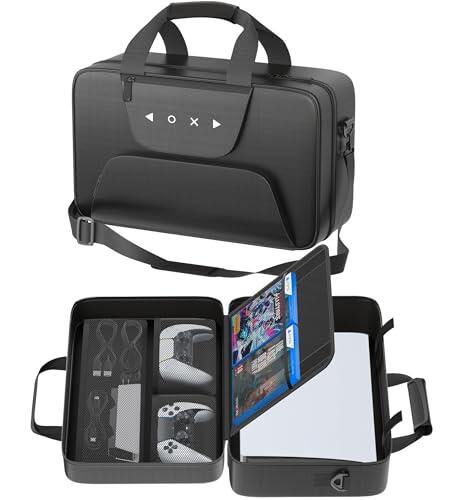 Gersker Funda de Viaje para PS5, Compatible con PS5/Slim/Pro Digital y Disc, Bolsa de Transporte con Varios Bolsillos, Protege Auriculares, Mandos y Accesorios de Juego, Modelo GE-P5422B, Color Negro