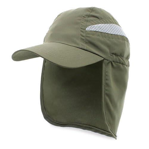 ROMA RETAIL Gorra Deportiva con Protector de Cuello, Nuca, Estilo Sahara, Montaña, Senderismo, Trekking, Cierre Ajustable (Verde)