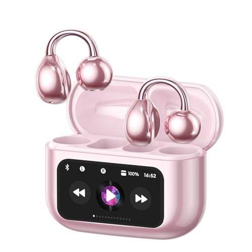 Auriculares Oreja Abierta Inalambricos Bluetooth Deportivos con Pantalla LED Táctil, Cascos Bluetooth 5.4 , Diseño Abierto, Estuche Inteligente, Auriculares Clip para Deporte y Uso Diario, M100 Rosa