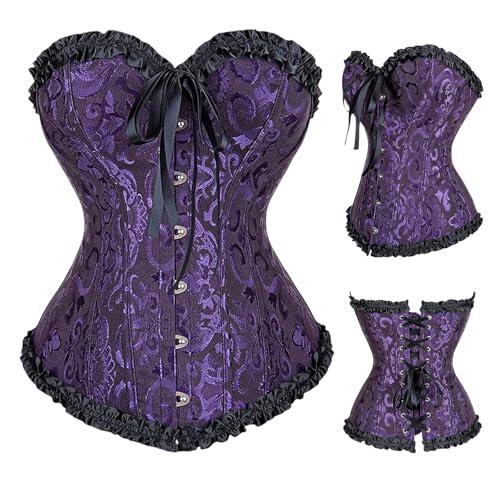 SilverChry Corset Mujer, Corpiños Mujer, Corset Reductor Top Fajas, Bustier Corsé Cortesano Overbust Gótico, Ropa Gótica Disfraz Pirata, Palacio Bandeau - Halloween Cosplay Carnava Fiesta