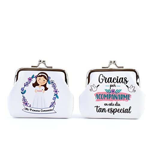 Pack de 12 a 42 uds Monederos Comunión Niño y Niña | Polipiel con Cierre Metálico | 8,5 x 7 cm | Regalos Invitados Comunión | Varios Modelos No Personalizables | Regalantes (12, Niña Blanco)