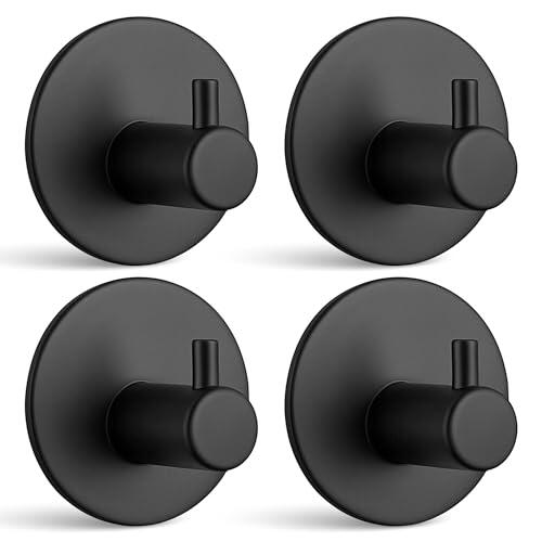 Juces Hogar® - Toalleros de baño sin taladro - 4 piezas de color Negro - Acero inoxidable - Ganchos adhesivos para pared - Colgadores adhesivos resistentes - Toallero adhesivo para baño