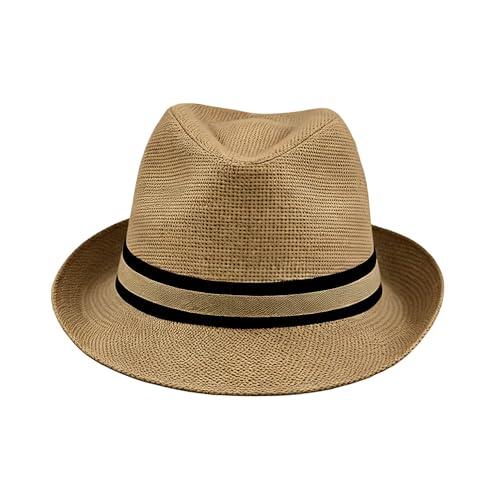 Sombrero Fedora Unisex de Paja con Cinta Decorativa, Elegante y Transpirable para Verano, Ideal Playa, Viajes o atuendos Casuales (FR/ES, Números, 57, Marrón)
