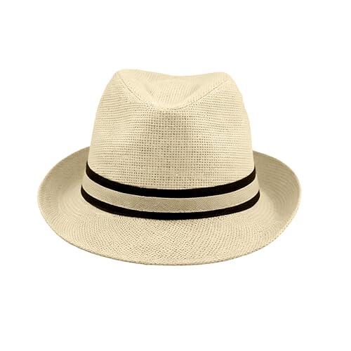 Sombrero Fedora Unisex de Paja con Cinta Decorativa, Elegante y Transpirable para Verano, Ideal Playa, Viajes o atuendos Casuales (FR/ES, Números, 57, Beige)
