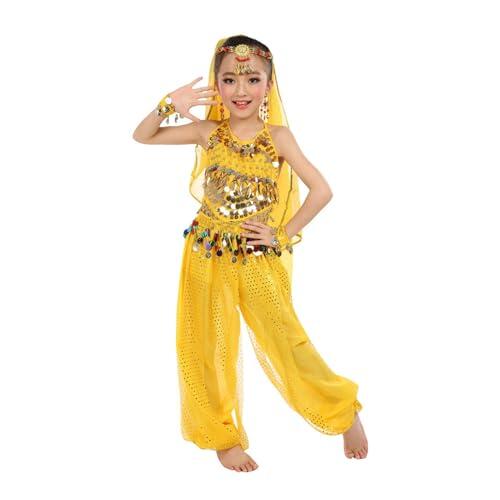 Disfraz de Danza del Vientre para Niña Trajes De Danza del Vientre para Niñas Top Disfraz de Carnaval Trajes de Danza Ropa de Danza India 2 Piezas Top + Pantalón