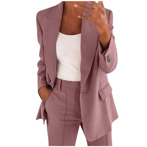 Generisch 2025 - Conjunto de dos piezas para mujer Oficina Negocios de Manga Larga Botón Chaqueta Formal Pantalones Delgados Pantalones Sueltos Chaqueta Trajes Deportivos para Mujer, Rosa., XXL