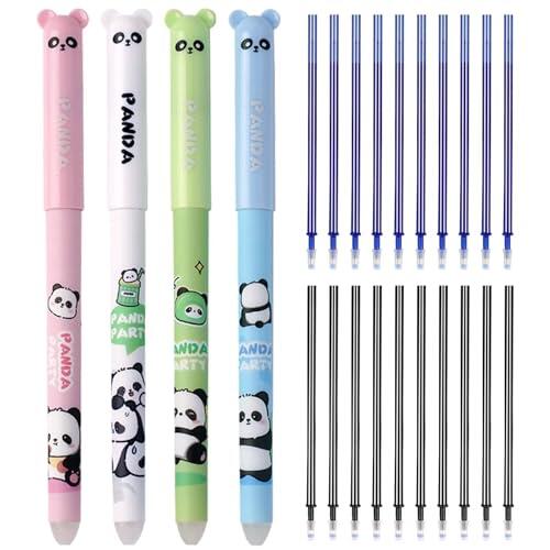 Bolígrafo borrable, 4 unidades de bolígrafo borrable con 20 recargas, diseño de panda, bolígrafo borrable de 0,5 mm, juego para útiles escolares, suministros de oficina, estudiantes, cuaderno