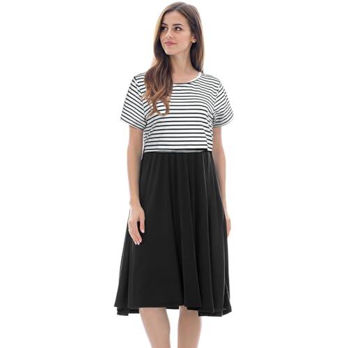 Aolso Lactancia Mujer, Vestido de lactancia de manga corta, Elegante vestido de maternidad para mujeres, Vestido de maternidad de manga corta, L