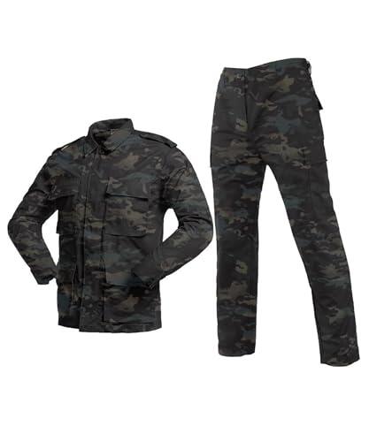 YUSHOW Traje de camuflaje para hombre, chaqueta militar de paintball, pantalones tácticos, ropa de caza para exteriores, pantalones de combate SoftAir, juego de uniforme BDU, Black Cp, L