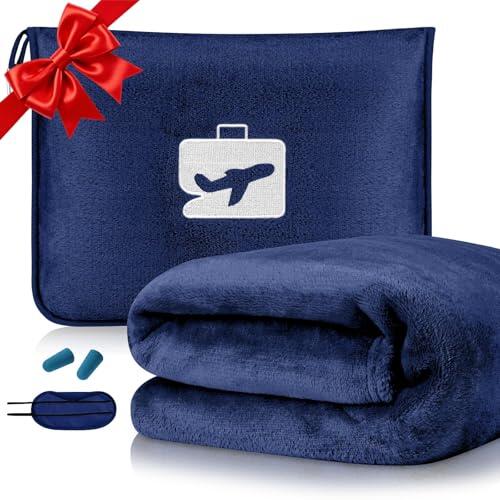 flintronic Manta de Viaje 2 en 1, Suave y Plegable, Manta Compacta para Oficina con Máscara de Ojo y Tapones para Oídos, Ideal para Hombres, Mujeres y Niños