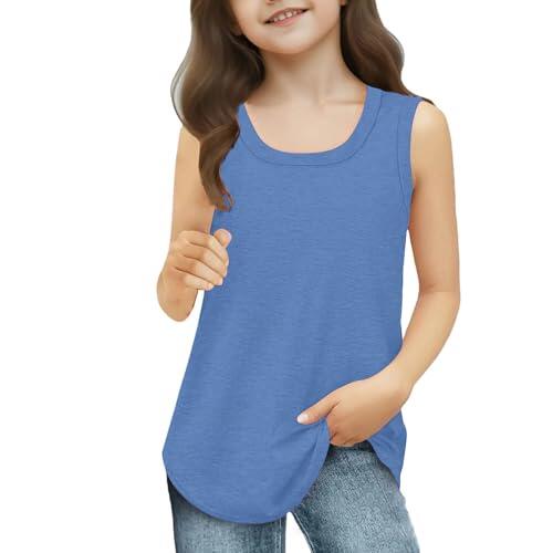 Chaleco liso para niñas, cómodo, sin mangas, para correr, entrenar, para verano, para la escuela y uso casual, azul, 11-12 años
