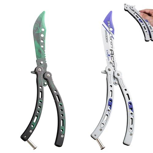 WANDGU Entrenador de mariposas: 2 piezas plegable cuchillo de mariposa para practicar hoja desenfocada peine de mariposa de acero inoxidable para Balisong cuchillo de entrenamiento principiantes-los