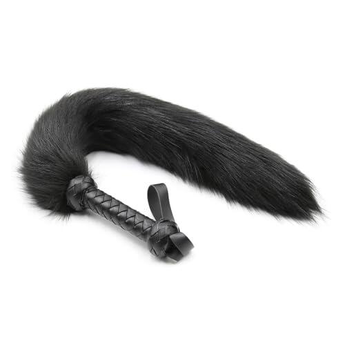 Genérico Fusta de Caballo de Piel sintética, Fusta Alternativa de Cola de Zorro, Accesorios para Juegos de rol-ESRB62 (Negro)