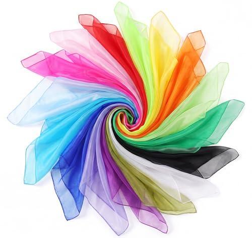 BLISSIQUEE 16 paños de malabares de 60 x 60 cm, de gasa, para actividades infantiles, espectáculos infantiles, bailes, malabares y accesorios sensoriales, decoración