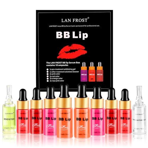 BB Lip Glow Ampoule Serum Starter Kit, tratamiento de maquillaje semipermanente, Lip Gloss BB Lip Serum, contiene 8 frascos de sérum de Lips Care Serums Exfoliating Gel y Lip Balm Serums