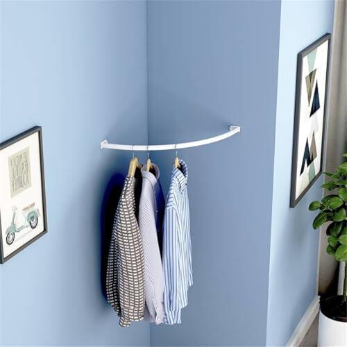 SEVOLY Barra de Esquina para Colgar Ropa, Perchero Industrial Resistente de Tubo, Perchero de Esquina de Pared, para Oficina, Entrada y Dormitorio.,Blanca,40x40cm