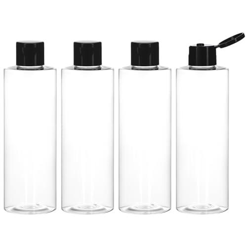 QWORK® 4 Piezas botellas viaje 250 ML, botellas de viaje para rellenar con tapa abatible, botella de plástico, para cosméticos, viajes, champú