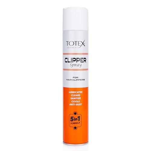 Totex Clipper Spray 400 ml – 5 en 1: lubrica, limpia, enfría y protege contra la oxidación | Spray para tijeras de cabello, recortadoras, afeitadoras eléctricas y suministros de peluquería (1, 400 ml)
