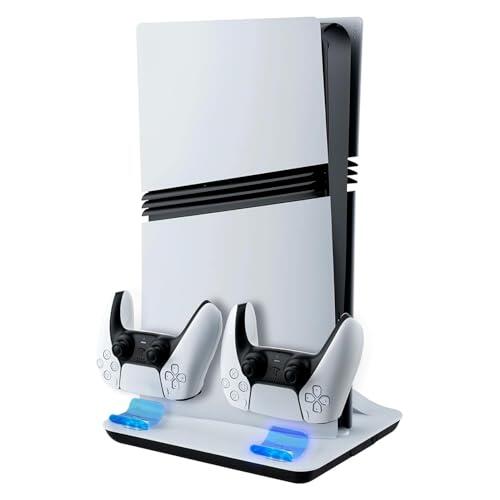 Mcbazel Base de Carga y Refrigeración para PS5/PS5 Pro, Estación de Carga y Refrigeración con 3 Velocidades y Luz LED para PlayStation 5 & PlayStation 5 Pro Digitales y de Discos - Blanco