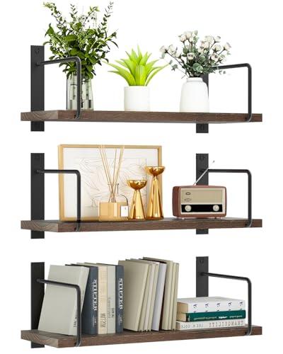 TRAYINDALY Estanteria Pared Madera Juego de 3, Baldas Flotantes Pared Rústicos y Decorativas Ideal para Dormitorio, Baño,Cocina, Oficina, Sala (Marrón)