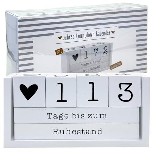 MIJOMA Calendario anual de cuenta regresiva de madera, calendario de mesa con cubos decorativos, hasta 432 días para ocasiones especiales (blanco, edición alemana, aprox. 18 × 9 × 5,5 cm)
