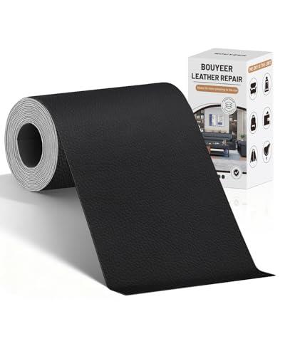 BOUYEER Cuero Adhesivo Para Tapizar Negro, 10x210 CM Polipiel Adhesiva Para Tapizar, Set de Reparación Ecológico e Inodoro para Muebles/Sofá/Asientos de Auto/Bolsos/Restauración, Negro