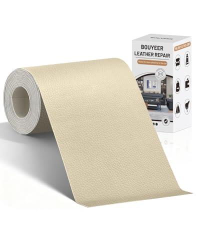 BOUYEER Cuero Adhesivo Para Tapizar, 10x210 CM Polipiel Adhesiva Para Tapizar, Set de Reparación Ecológico e Inodoro para Muebles/Sofá/Asientos de Auto/Bolsos/Restauración, Beige amarillo