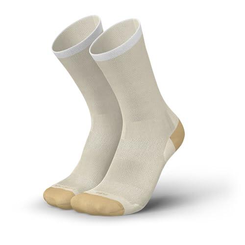INCYLENCE Calcetines de ciclismo para mujer – Calcetines de ciclismo ultrafinos con compresión ligera, transpirables y costuras lisas para ciclismo, 1 par, beige, 43-46