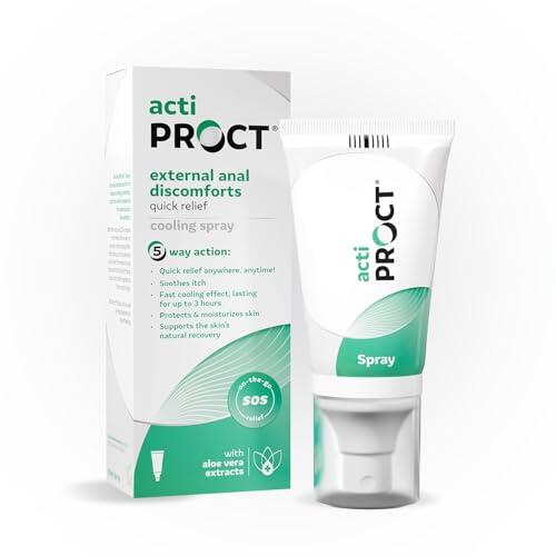 Actiproct Spray Refrescante Rápido para Hemorroides – Alivio Instantáneo Hemorroides, Fisuras, Molestias e irritación Anal Externa - Calma el Picor y Dolor - Aplicación Higiénica y Sin Contacto – 50ml