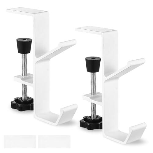 2 Pcs Cuelga Bolsos Mesa, Soporte para Bolsa de Escritorio, Ganchos con Tornillo Ajustable 7,5 a 55 mm, Soporte para Auriculares de Mesa, Colgador de Organizador para Bolsos Mochilas Oficina Hogar