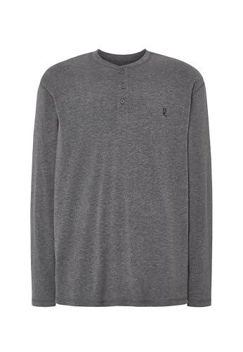 El Búho Nocturno Camiseta Pijama Hombre Algodón 100% o Mezcla - Manga Larga Invierno/Corta Verano - Botones Lisa Parte Arriba Ropa Dormir Interior T-Shirt Básica - 75% Alg. 25% Vis., Gris 7533, XL