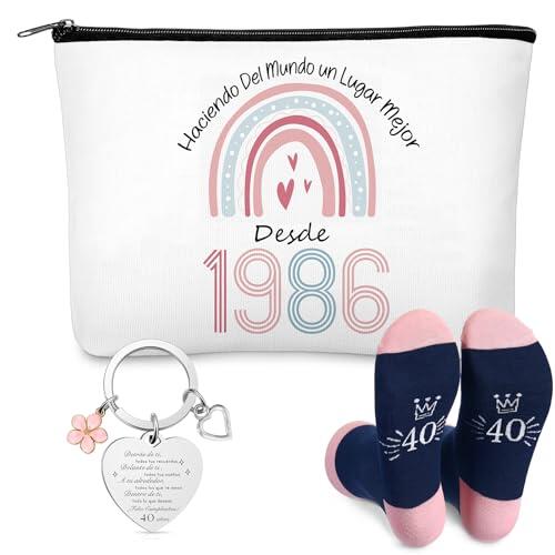 Jadive Regalos de Cumpleaños para Mujeres de 40 Años Bolsa de Maquillaje Llavero y Calcetines Neceser de Arcoíris 1986 Bolsa de Aseo Cosméticos para Mamá Madre Amiga Viaje Abuela Colega Enfermera