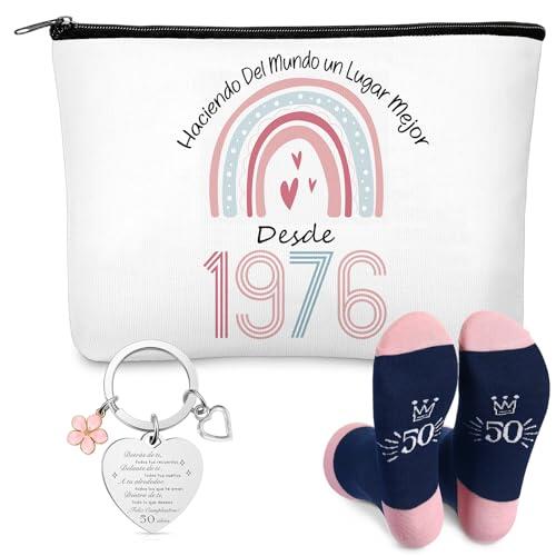 Jadive Regalos de Cumpleaños para Mujeres de 50 Años Bolsa de Maquillaje Llavero y Calcetines Neceser de Arcoíris 1976 Bolsa de Aseo Cosméticos para Mamá Madre Amiga Viaje Abuela Colega Enfermera