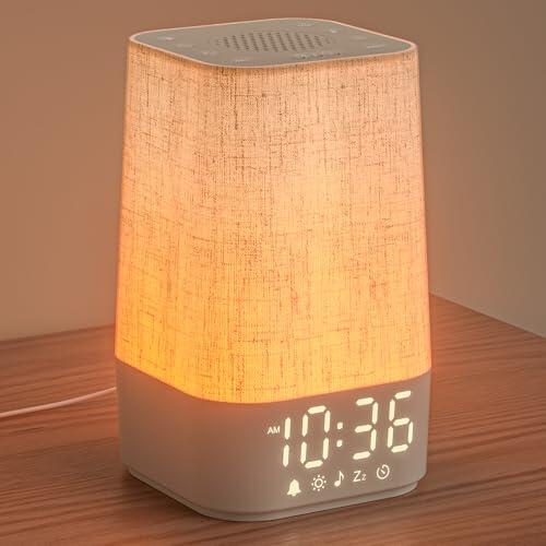 LIORQUE Despertador Amanecer, Despertador Luz Natural Simulación de Amanecer, 13 Niveles de Brillo, 10 Pistas de Ruido Blanco y 20 Melodías de la Naturaleza, Función Alarma y Snooze
