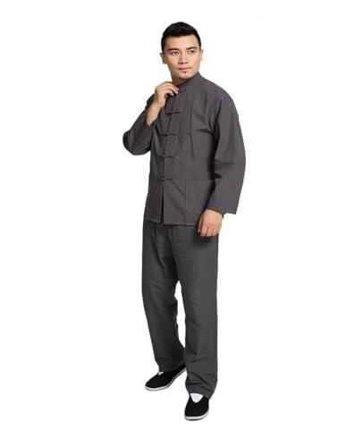 Conjunto de traje de kung fu, chaqueta y pantalones chinos para hombre, traje de kung fu, de algodón, suelto, Wu Shu Tai Chi, Un color, Biue_M