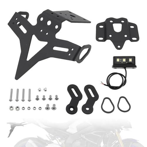 Soporte para Matrícula De Motocicleta para Yamaha MT-07 2018-2023/MT-07 2014-en adelante/FZ-07 2018-2023/FZ-07 2014-en Ajustable Portamatrículas Moto Soporte Placa de Matrícula con LED Luz